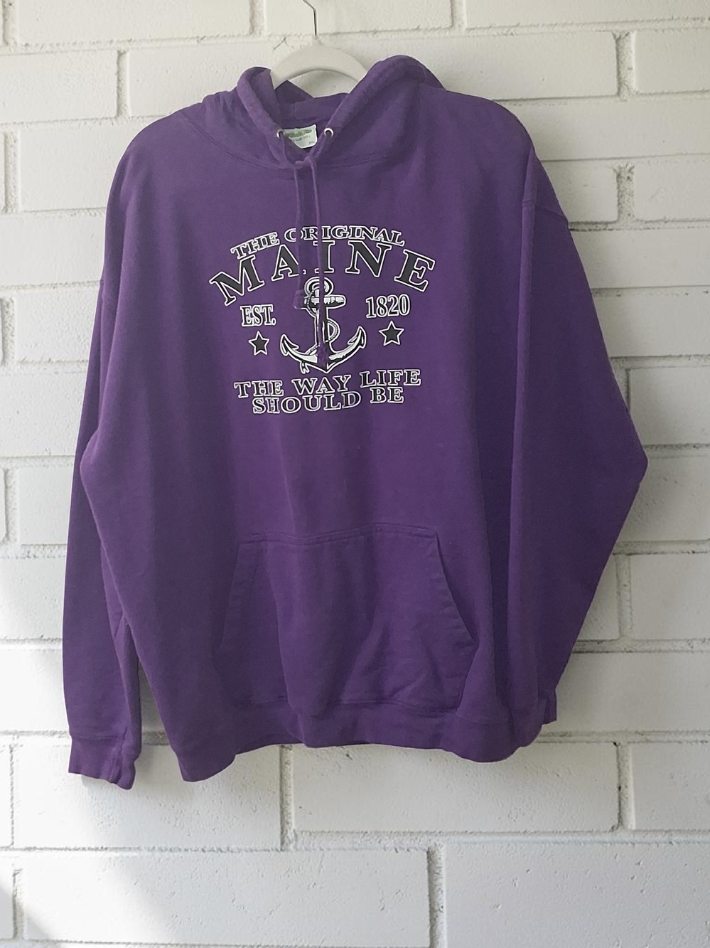 Purple 'Maine' Anchor Crewneck Hoodie - Casual Pullover